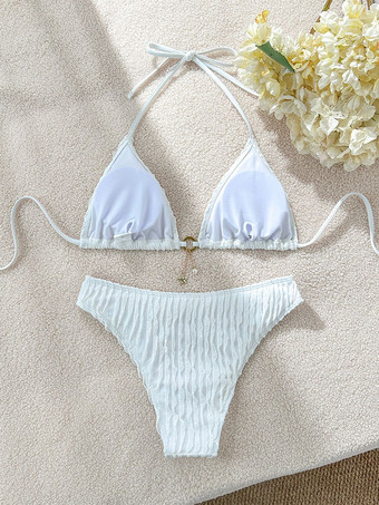 2025年夏向けホルターテクスチャ生地ビキニ水着