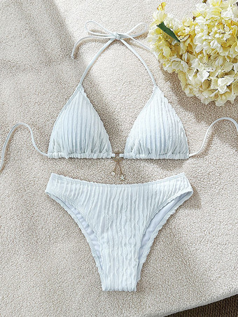 2025年夏向けホルターテクスチャ生地ビキニ水着