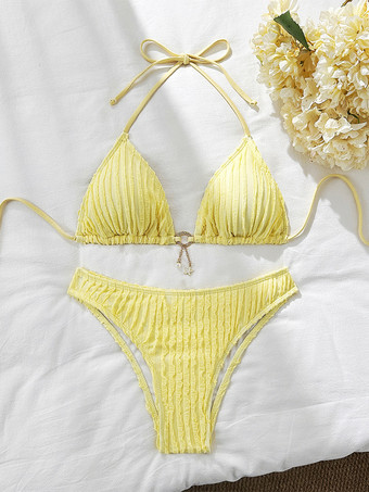 2025年夏向けホルターテクスチャ生地ビキニ水着