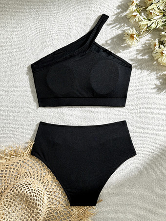 ワンショルダー ハイウエスト ツーピース 水着 レディース 2025