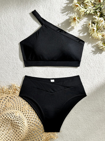 ワンショルダー ハイウエスト ツーピース 水着 レディース 2025