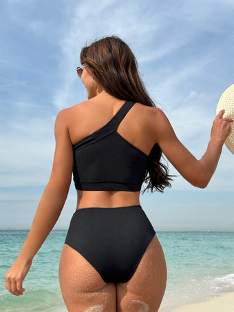 ワンショルダー ハイウエスト ツーピース 水着 レディース 2025