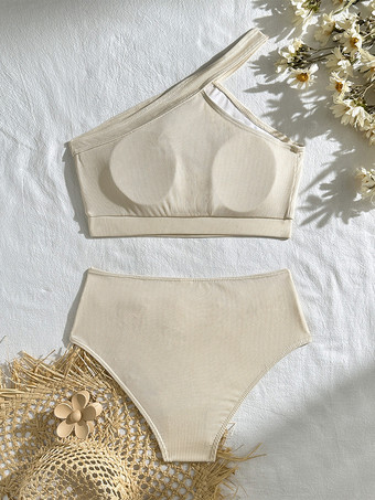 ワンショルダー ハイウエスト ツーピース 水着 レディース 2025