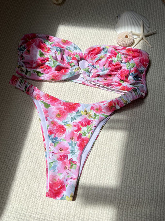 2025年夏向けリングリンクストラップレスフローラルビキニ水着