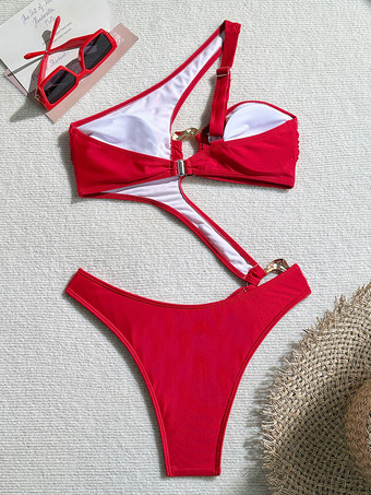 リングリンクワンショルダーモノキニビーチワンピース水着レディース2025