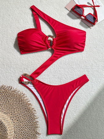 リングリンクワンショルダーモノキニビーチワンピース水着レディース2025