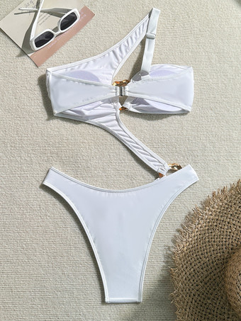 リングリンクワンショルダーモノキニビーチワンピース水着レディース2025