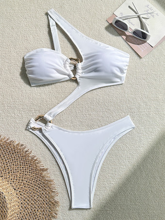 リングリンクワンショルダーモノキニビーチワンピース水着レディース2025