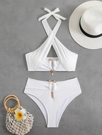 クロスフロントホルタービキニ2ピース水着セット 2025年夏用