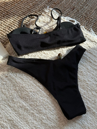 女性用 S 字型装飾のテクスチャ ビキニ セット 2025