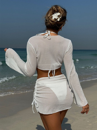 2025年夏向け無地ホルタービキニとカバーアップ4点水着セット