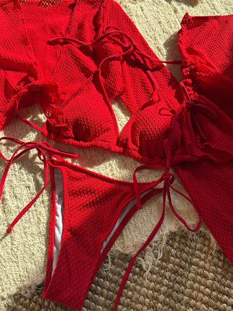 2025年夏向け無地ホルタービキニとカバーアップ4点水着セット