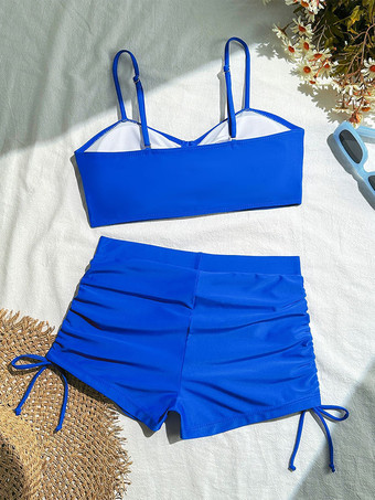 2025年夏向け、サイドドローストリング付きハイウエストボーイショーツツーピース水着
