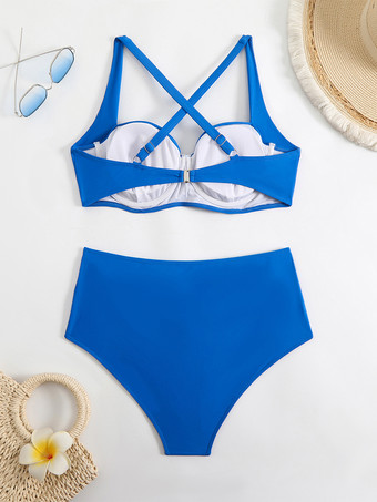 2025年夏用無地ハイウエストビキニ2ピース水着