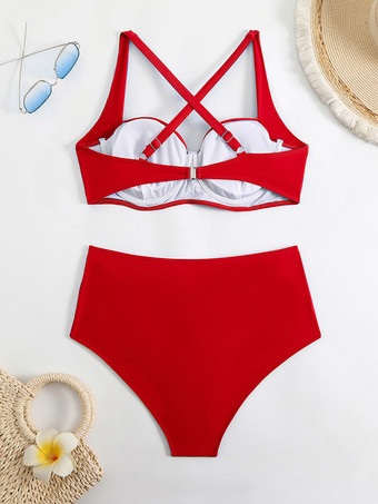 2025年夏用無地ハイウエストビキニ2ピース水着
