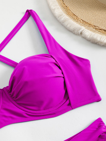 2025年夏用無地ハイウエストビキニ2ピース水着