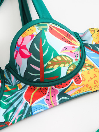 2025年夏用花柄プリントビキニとラップスカートの3点水着セット