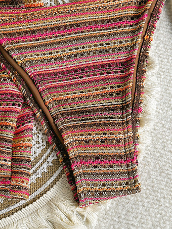 ボヘミアンプリントホルタービキニとショーツの3点水着セット 2025年夏