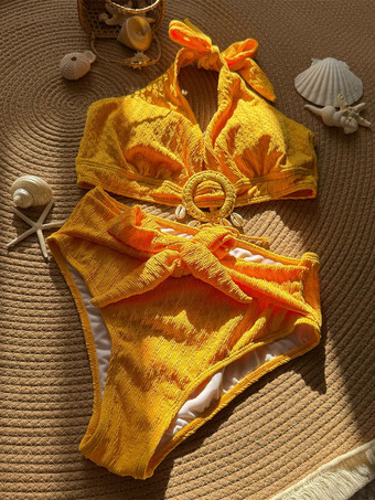 2025年夏向けボヘミアン無地2ピース水着