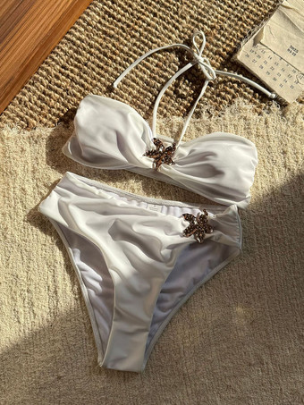 2025年夏向けメタリックフラワーホルターネックビキニ