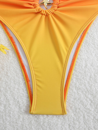 2025年夏向けオレンジグラデーションモノキニカットアウトワンピース水着