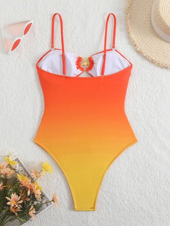 2025年夏向けオレンジグラデーションモノキニカットアウトワンピース水着