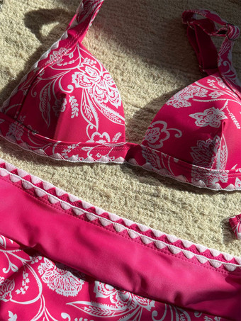 2025年夏用花柄ハイウエストツーピース水着