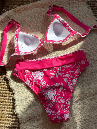 2025年夏用花柄ハイウエストツーピース水着