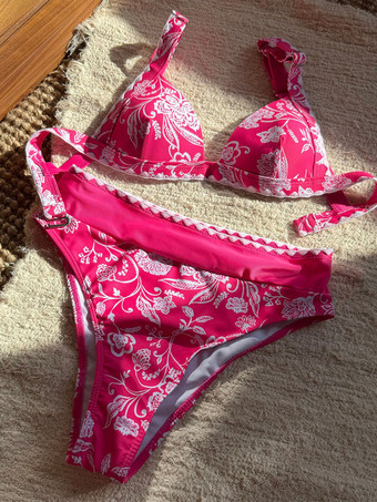 2025年夏用花柄ハイウエストツーピース水着