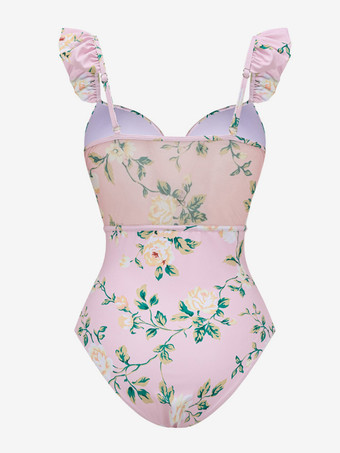 2025年夏向け花柄プリントフリルストラップワンピース水着