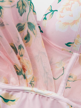 2025年夏向け花柄プリントフリルストラップワンピース水着