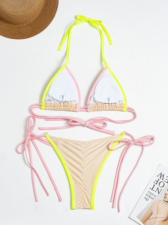 2025年夏向けセクシーなカラーブロックビキニツーピース水着