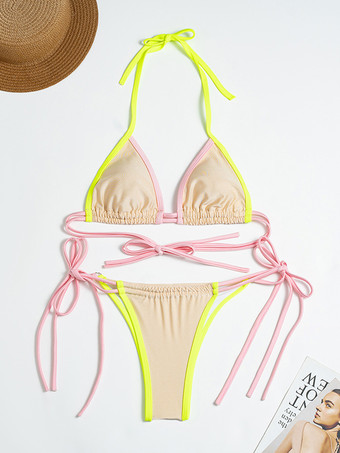 2025年夏向けセクシーなカラーブロックビキニツーピース水着