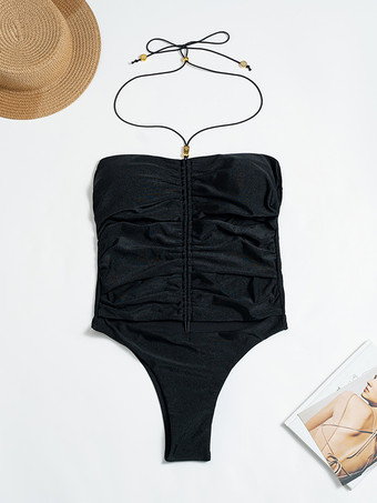 ホルター モノキニ 無地 カットアウト ワンピース 水着 サマー ビーチ 2025