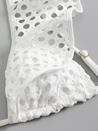 2025年夏向けホワイトメッシュフリルツーピース水着とマキシスカートセット