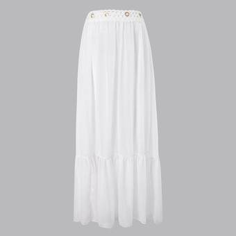 2025年夏向けホワイトメッシュフリルツーピース水着とマキシスカートセット