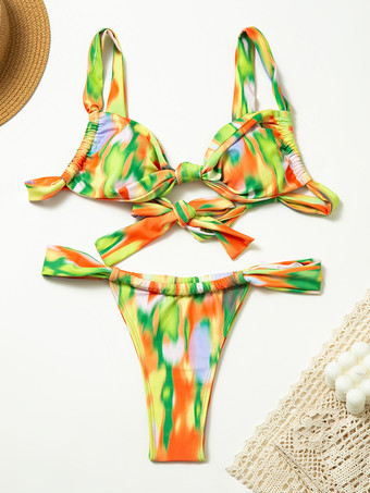 フロント結び目セクシービキニ 夏ビーチ 2ピース水着 女性用 2025