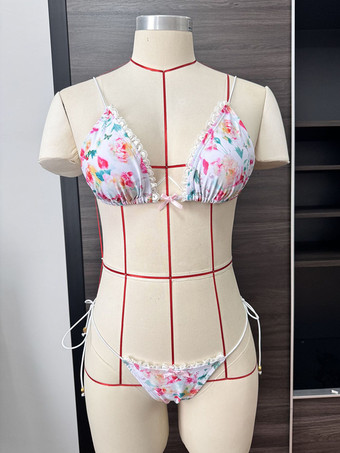 女性用フローラルレースフリル夏ビキニ 2025