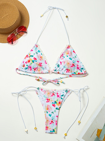 女性用フローラルレースフリル夏ビキニ 2025