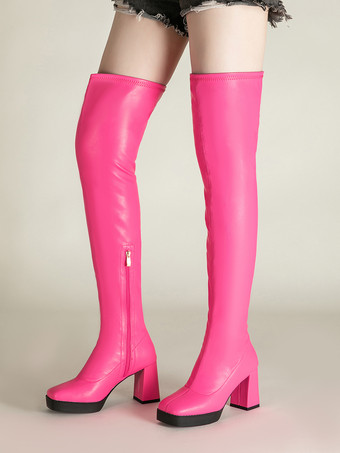 RoseoStivali neri sexy sopra il ginocchio con tacco medio spesso e punta quadrata stivali alti fino alla coscia