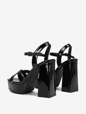 プラットフォームハイヒールサンダルメタリックオープントゥアンクルストラップサンダルシューズ