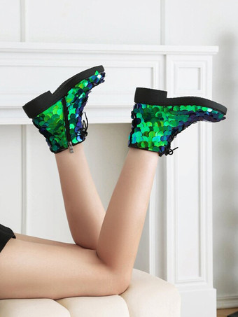 Bottines plates à lacets et bout rond pour femme à paillettes