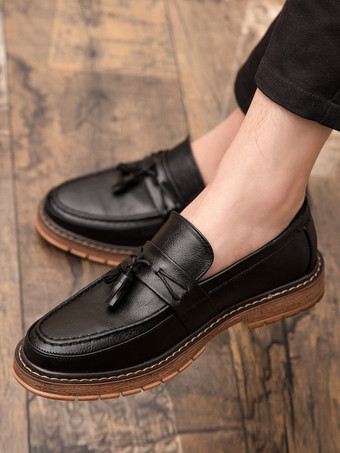 メンズ タッセルローファー スリッポン 装飾 ラウンドトゥ 厚底 ペニーシューズ