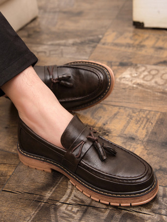 メンズ タッセルローファー スリッポン 装飾 ラウンドトゥ 厚底 ペニーシューズ