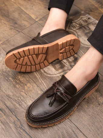 メンズ タッセルローファー スリッポン 装飾 ラウンドトゥ 厚底 ペニーシューズ