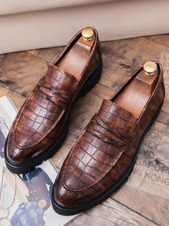 メンズ ペニーローファー スリッポン ポインテッドトゥ ブローグシューズ 滑り止め 耐摩耗性 厚底 ペニーシューズ