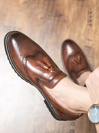 ブラウン メンズ タッセルローファー スリッポン デコレーション ペニーシューズ 滑り止め ローヒール 通気性 カジュアルシューズ