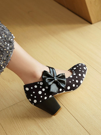 Zapatos Mary Jane amarillos con lunares punta redonda lazo estilo vintage