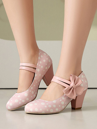 Zapatos Mary Jane amarillos con lunares punta redonda lazo estilo vintage