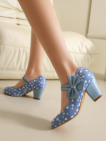 Zapatos Mary Jane amarillos con lunares punta redonda lazo estilo vintage